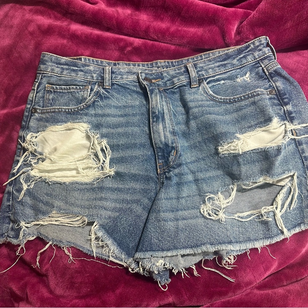 American Eagle Outfitters Blue Distressed Jean Shorts